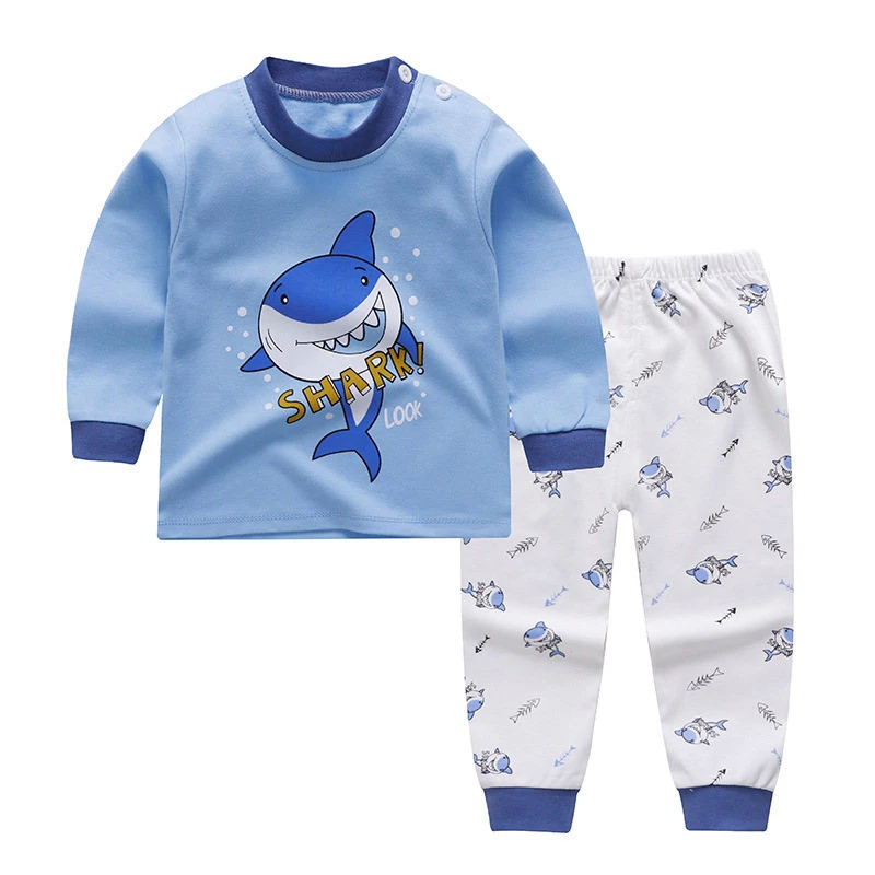 Clothing Sets classic New 100% Baby Kids Clothes for Boy and Girls Costume Shark Kid Children Clothing Homewear Cotton Long Sleeve Kids Clothing clothing set dye	