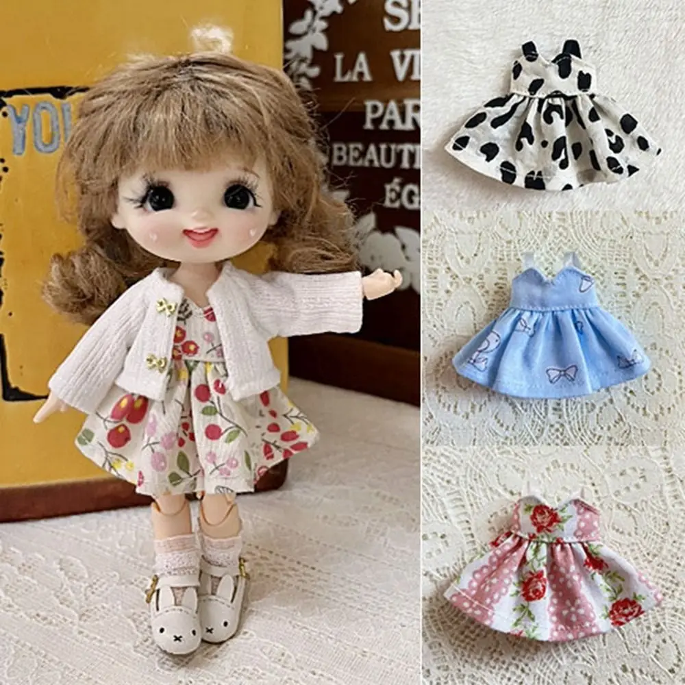 

Fashion Printed Dresses 7 Styles Accessories Dolls Outfits Dresses Handmade White Cardigan 1/11 OB11 Dolls/1/12 BJD