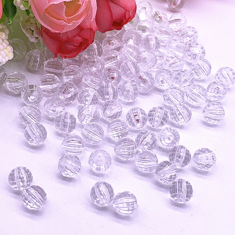 Acrylic Beads 4/6/8/10/12/14/16mm Faceted Transparent White Loose Spacer Beads for Jewelry Making DIY Accessories