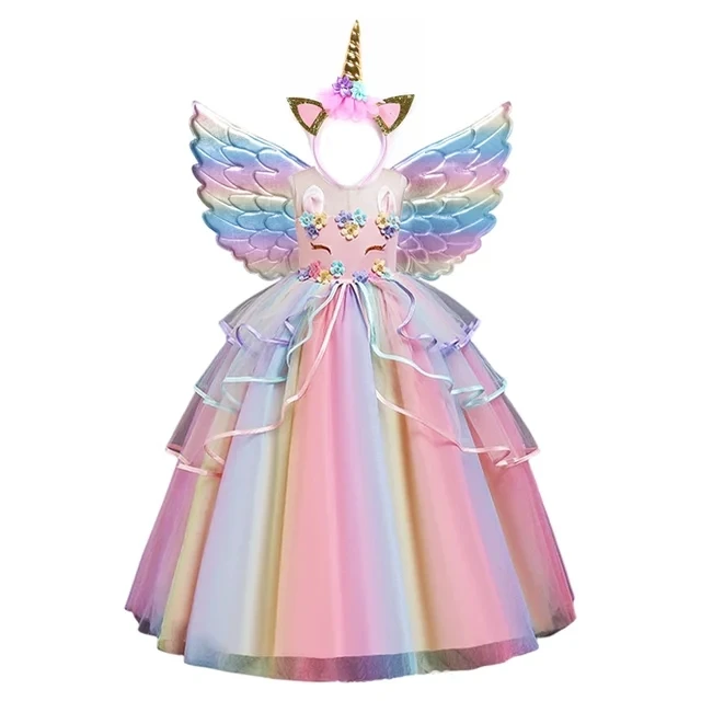 thumbnail image 1 of Vestido de Cosplay de unicornio para niñas, traje de princesa sin mangas de arcoíris para fiesta de cumpleaños y boda, vestido Formal de noche, 1 of 5