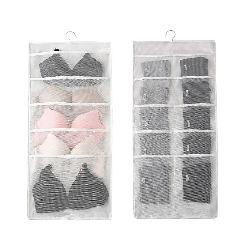 Beige Bedroom Closet Underwear Storage Bag Household Wall-Hanging Double-Sided Storage Fabric Bra Socks Briefs Organizer Rack 6