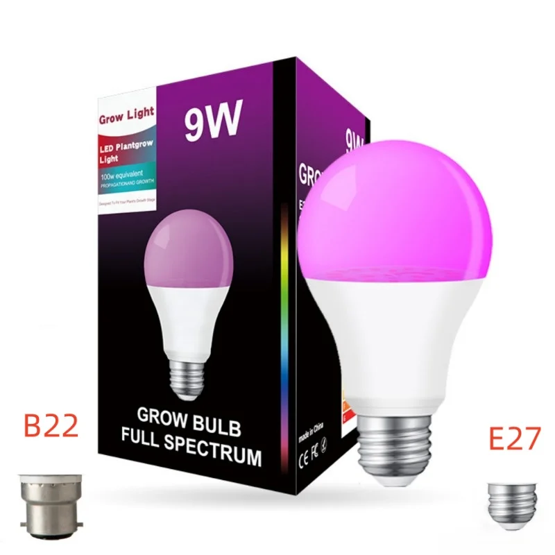 

AC110V-220V 9W Led Plant Growth Bulb LED Grow Lights Parts Accessories B22/E27 Base Full Spectrum Indoor Led Plant Grow Bulb
