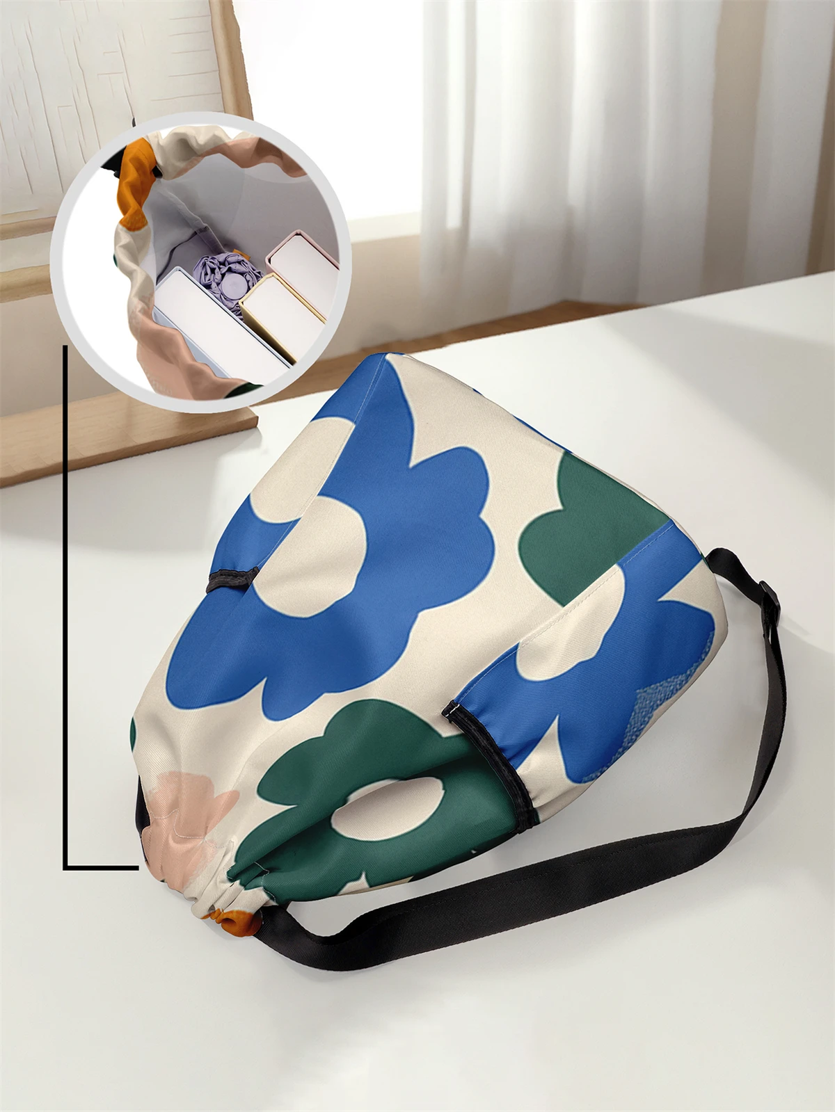 Floral Pattern Printed Drawstring Backpack - Large Capacity Durable Fitness Bag, Sports Beach Backpack