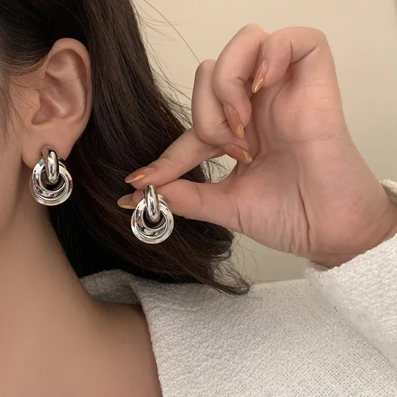 PONYKISS 여성용 , 미니멀리스트, 과장된 스터드 귀걸이, 트렌디 파인 쥬얼리, 라운드 액세서리