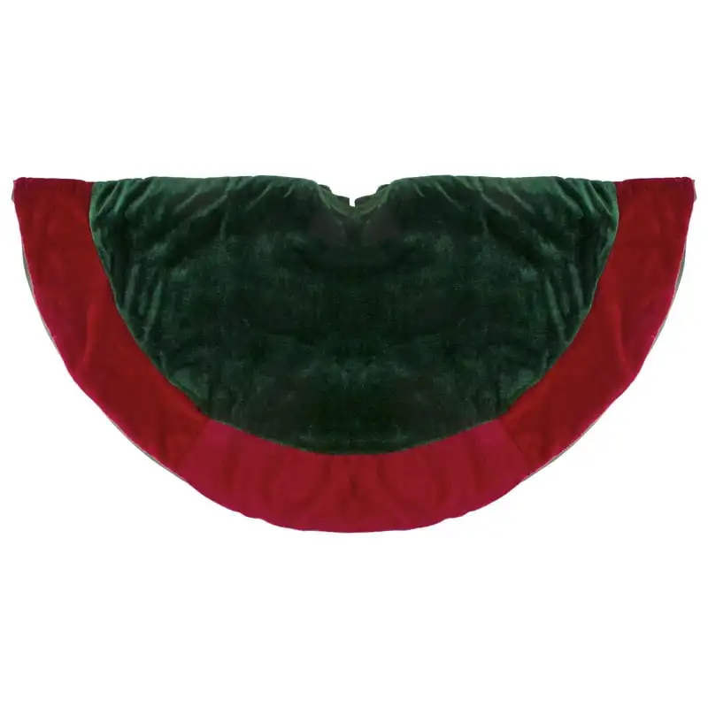 

26-Inch Dark Green With a Red Velveteen Border Christmas Tree Skirt