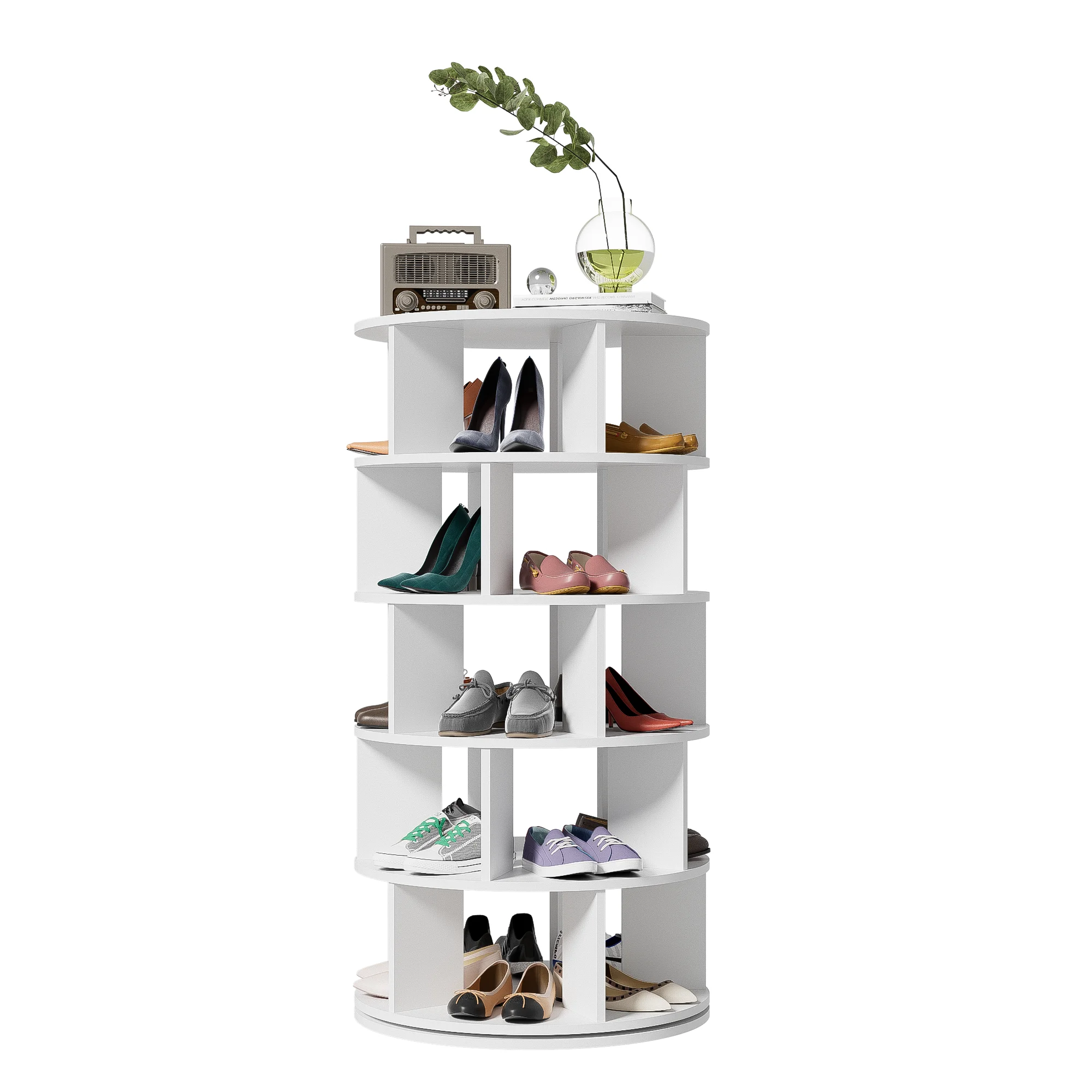 Drehbarer Eck-Schuhständer, weiß, rund, 5 Ebenen, 115 cm hoch, 60 cm breit. – Detail 10