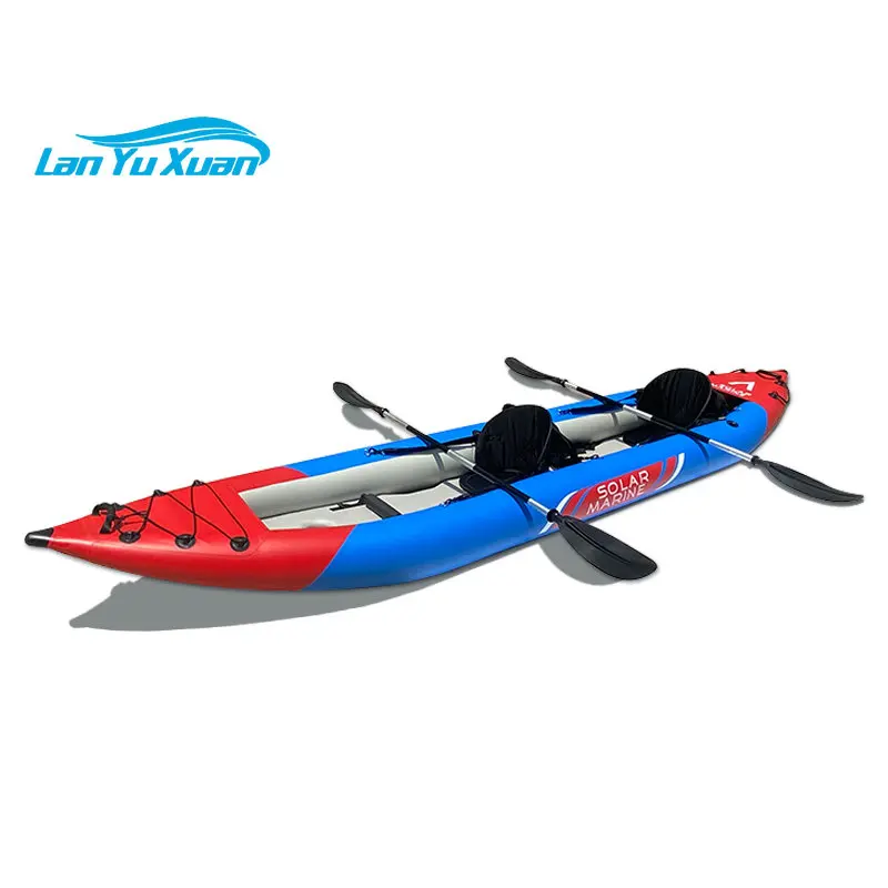 SOLARMARINE Inflatable Fishing Kayak 2 Person Tandem with Air Mat Floor and 2 Aluminum Paddles Pump 13ft Angler Blow Up Canoe