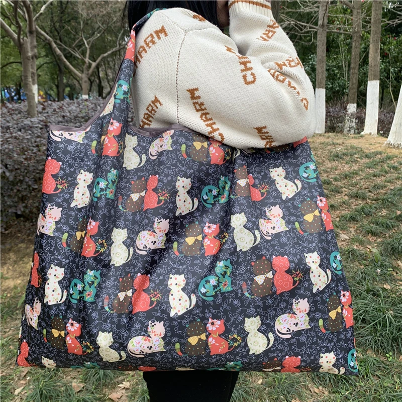 Foldable Eco Shopper Bag Fashion Printing Large Capacity Shopping Tote Bags Reusable Grocery Storage Pouch for Travel Convenient