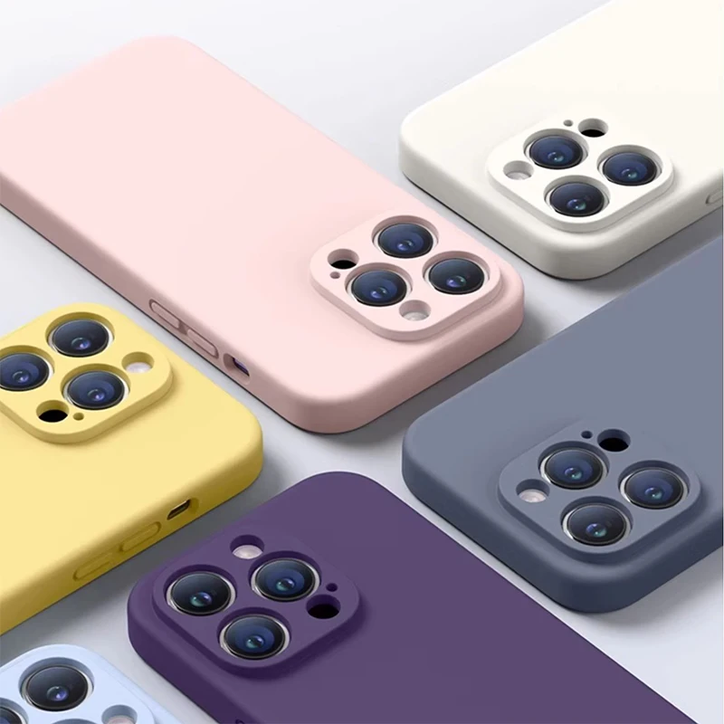 Square Solid Color Liquid Silicone Case For iPhone 15 14 13 11 12 Pro Max Mini 14 Plus XR X XS Max Shockproof Soft Cover funda