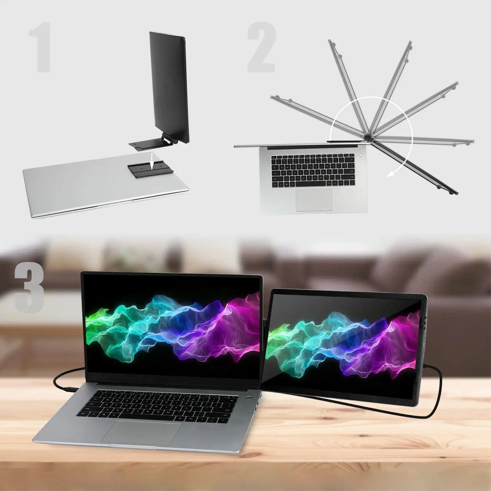 Laptop Monitor Extender 14.1 Inch Additional Screen 1080P Rotatable Laptop Monitor With 2 Ports For Travel Conference Desk Home