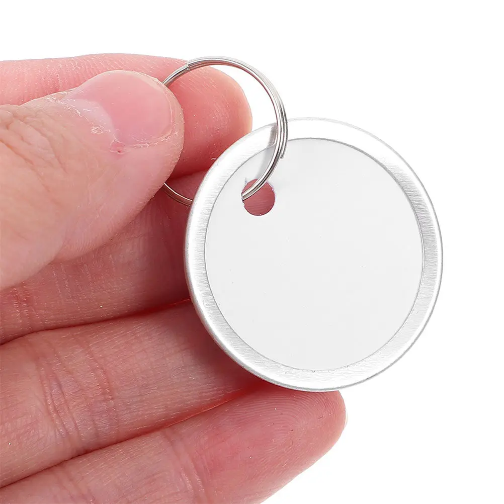 60개 알루미늄 테두리 백색 종이 키 태그 양면 필기 가능 원형 키링 라벨 고강도 금속 링 태그 (공구용)