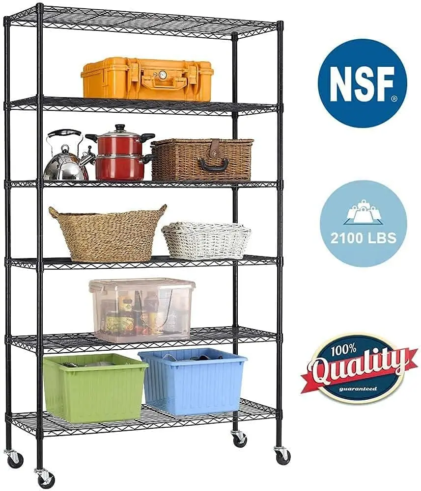 48"L&times;18"W&times;82"H Wire Shelving Unit Storage Cart Metal Shelf Rolling Utility Cart 2100Lbs Capacity with 6 Tier Casters