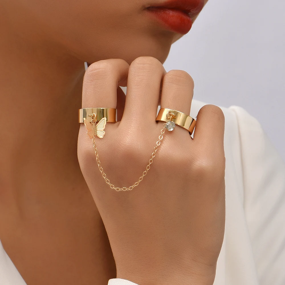 1set Punk Geometric Simple Finger Rings Hiphop Gold Chain Rings Women  Jewelry Pa | eBay