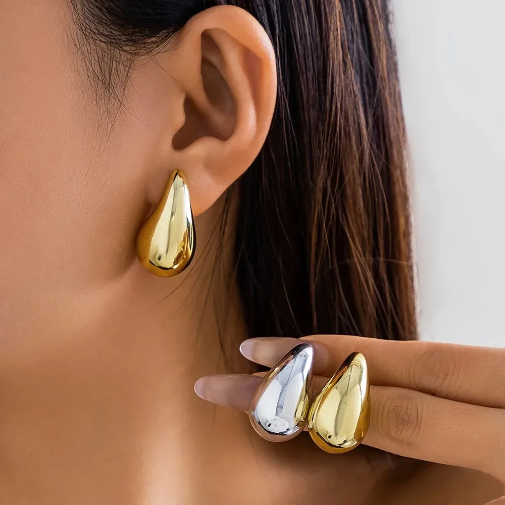 LATS Plate Gold Color Chunky Waterdrop Dupes Drop Earrings for Women Personality Glossy Teardrop Earring Jewelry Gift drop earrings,dome teardrop earrings
