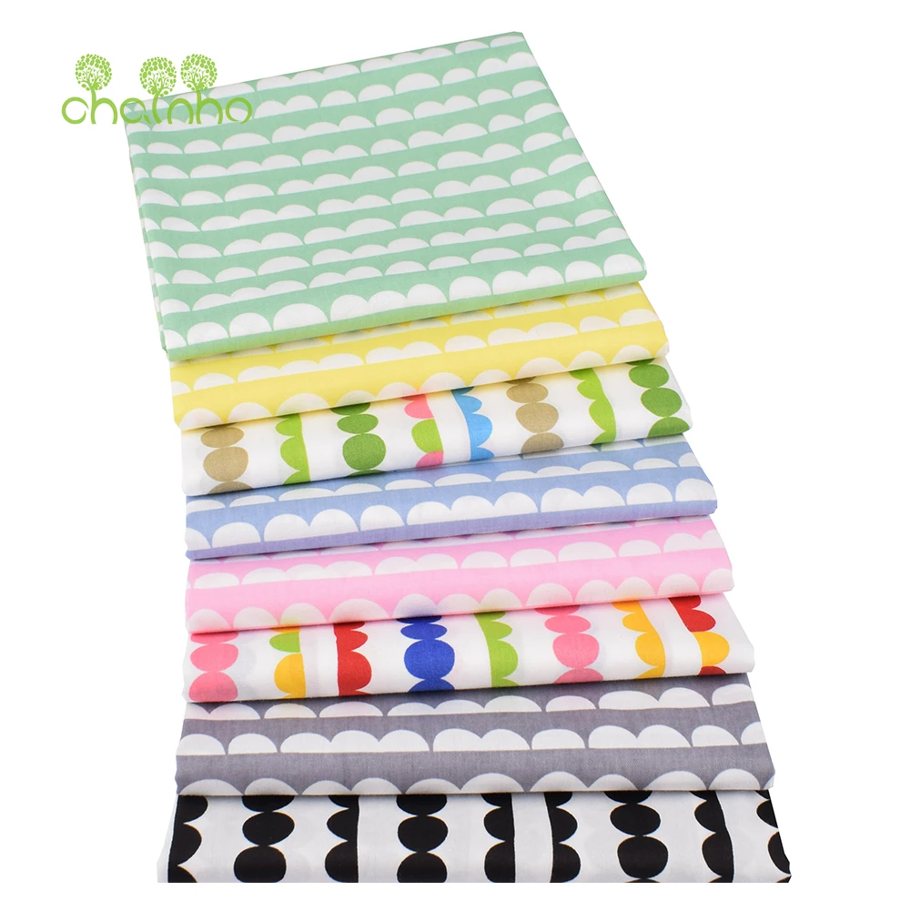 Chainho,Printed Twill Weave Cotton Fabric,DIY Sewing Quilting Material,Patchwork Cloth,Geometric Pattern Series,2 Sizes,15C370