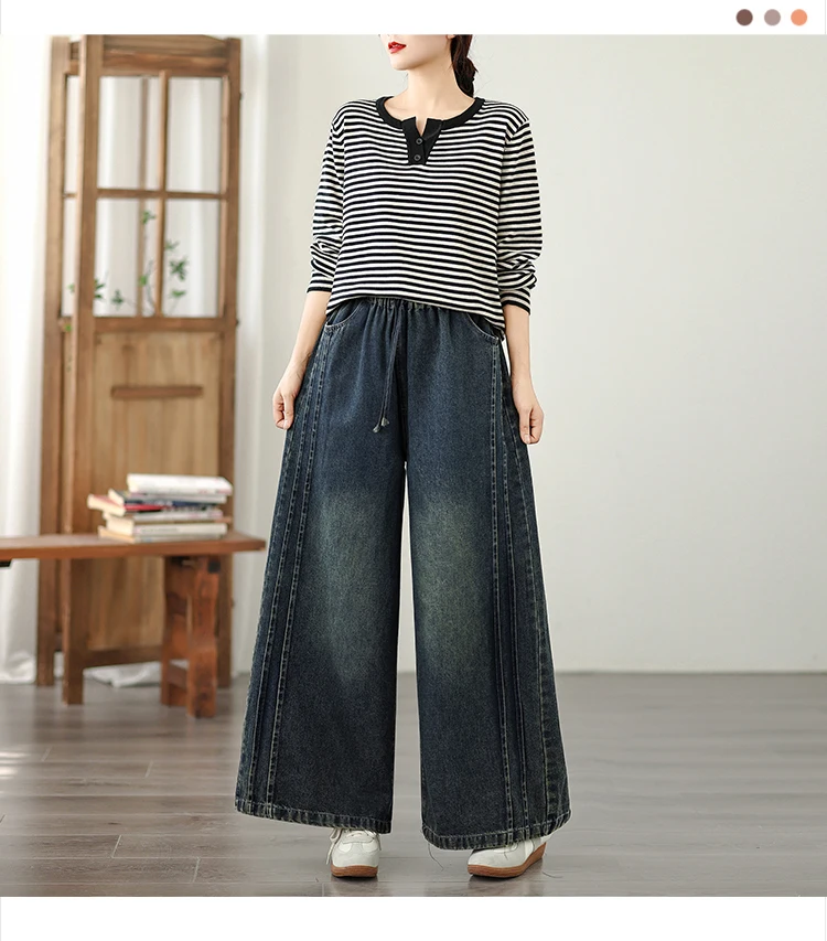 Loose Fit Straight Leg Jeans High Waist Cotton Polyester Blend Casual Wide Leg Pants Heavy Embellishment Bootcut Trousers