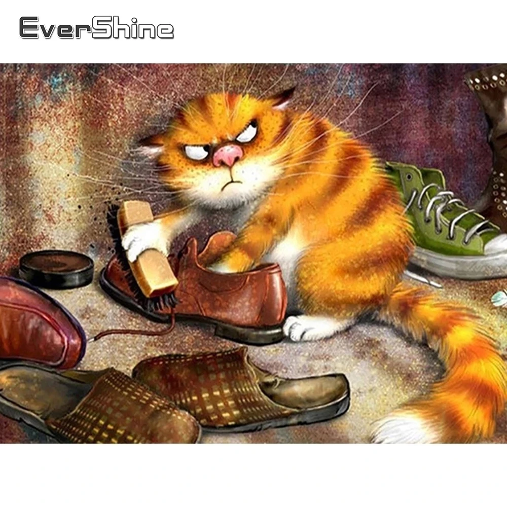 Diamond Painting Evershine Diamond Painting Cat Diamond Embroidery Full Square Cartoon Animal Mosaic Cross Stitch Kit Home Decoration