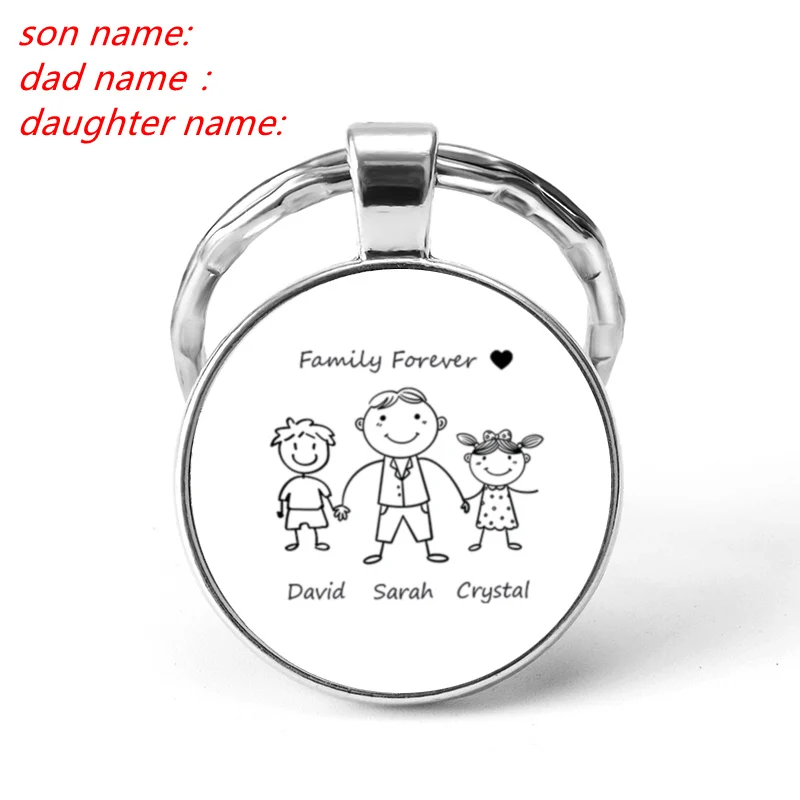 Custom Family Name Glass Dome Keychain Personalized Dad Mom Kids