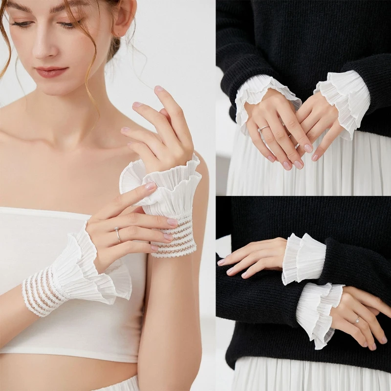 

Wrist Cuffs for Women's Fashion Pleated Horn Cuff Detachable Shirt Fake Sleeve Cuffs Sunscreen Decorated Accessories