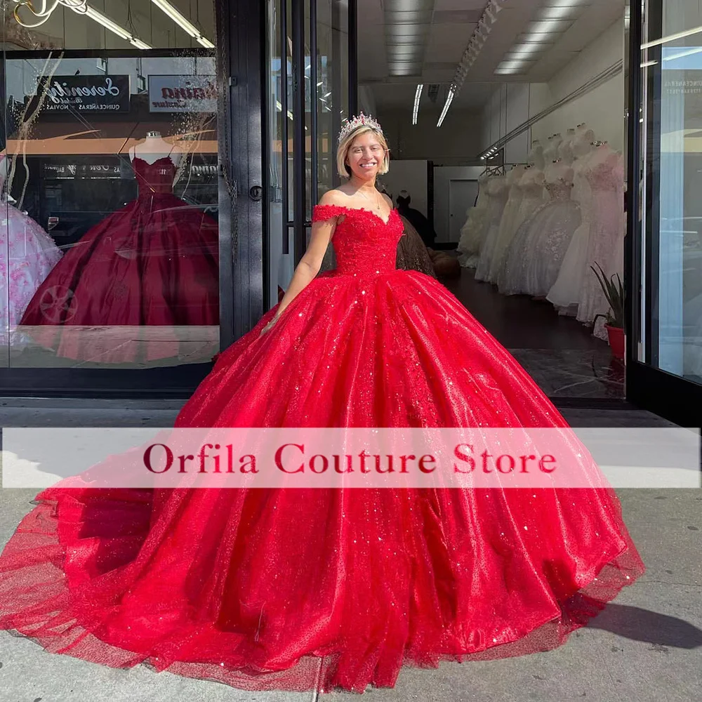 

Красное блестящее бальное платье Orfila, праздничное платье для девушек xv лет, 16 лет, 15 лет