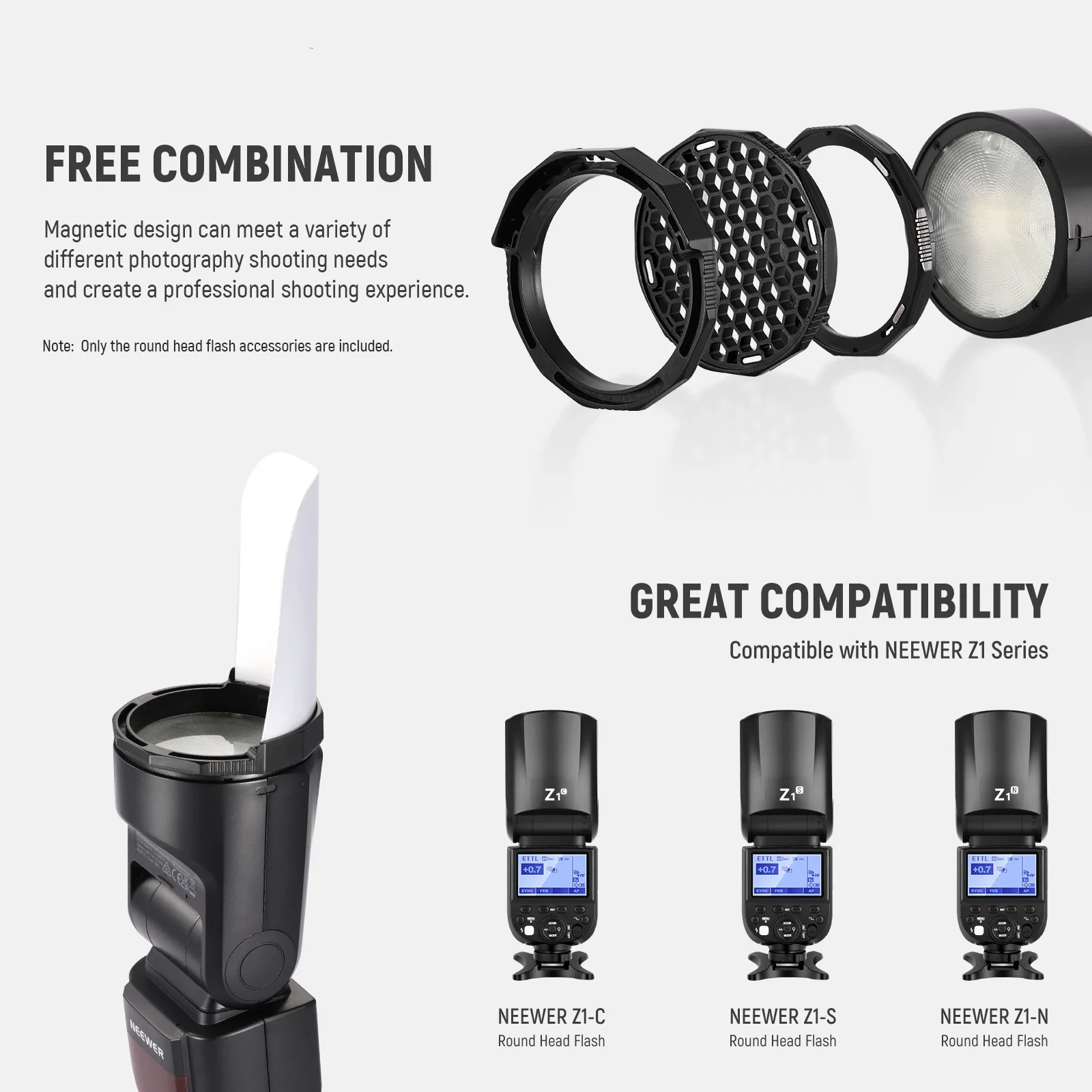 Round Head Flash Accessories Kit for Z2 Z1 Speedlite Includes Dome Diffuser,Diff