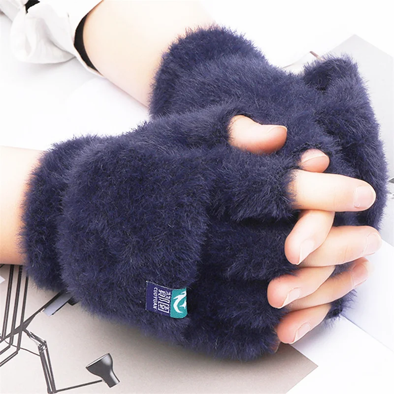 

Imitation Mink Velvet Half Finger Gloves Fingerless Mittens Winter Thicken Warm Touchscreen Gloves Student Cute Plush Gloves