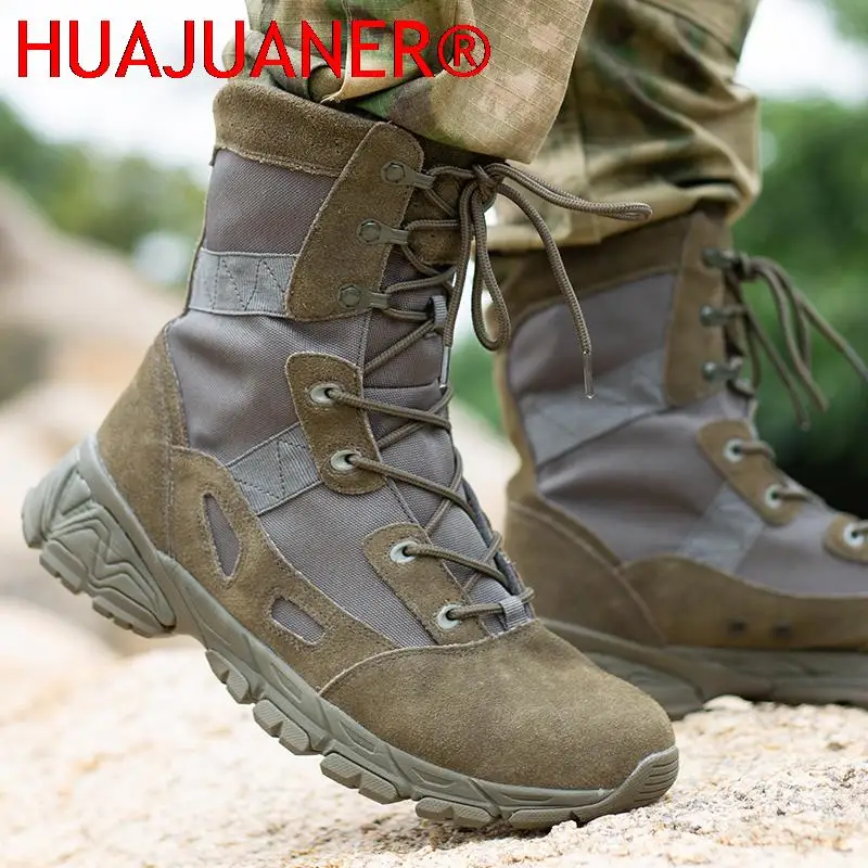 Botas táticas militares de cano alto masculinas, botas de combate ao ar livre, sapatos de caminhada no deserto, sapatos masculinos de alta qualidade