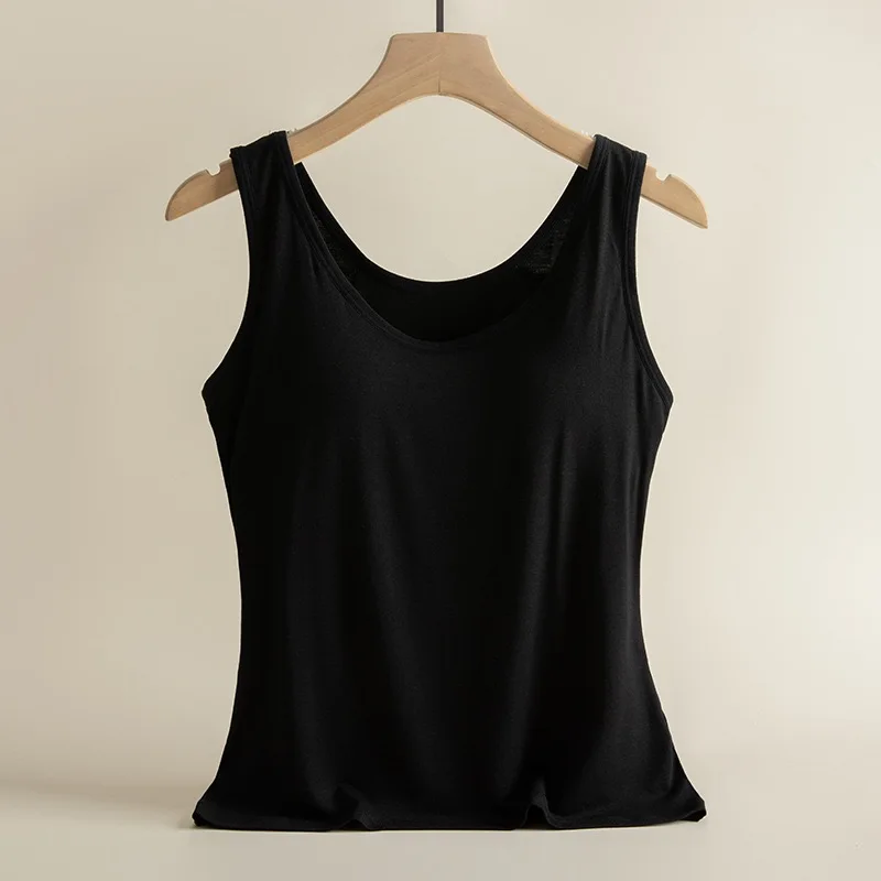 1pcs Women's Vest Tops Round Neck Vests Solid Color Padded Slim Fit Tank Tops Sexy Feminino Casual Tank Tops With Built In Bras 5