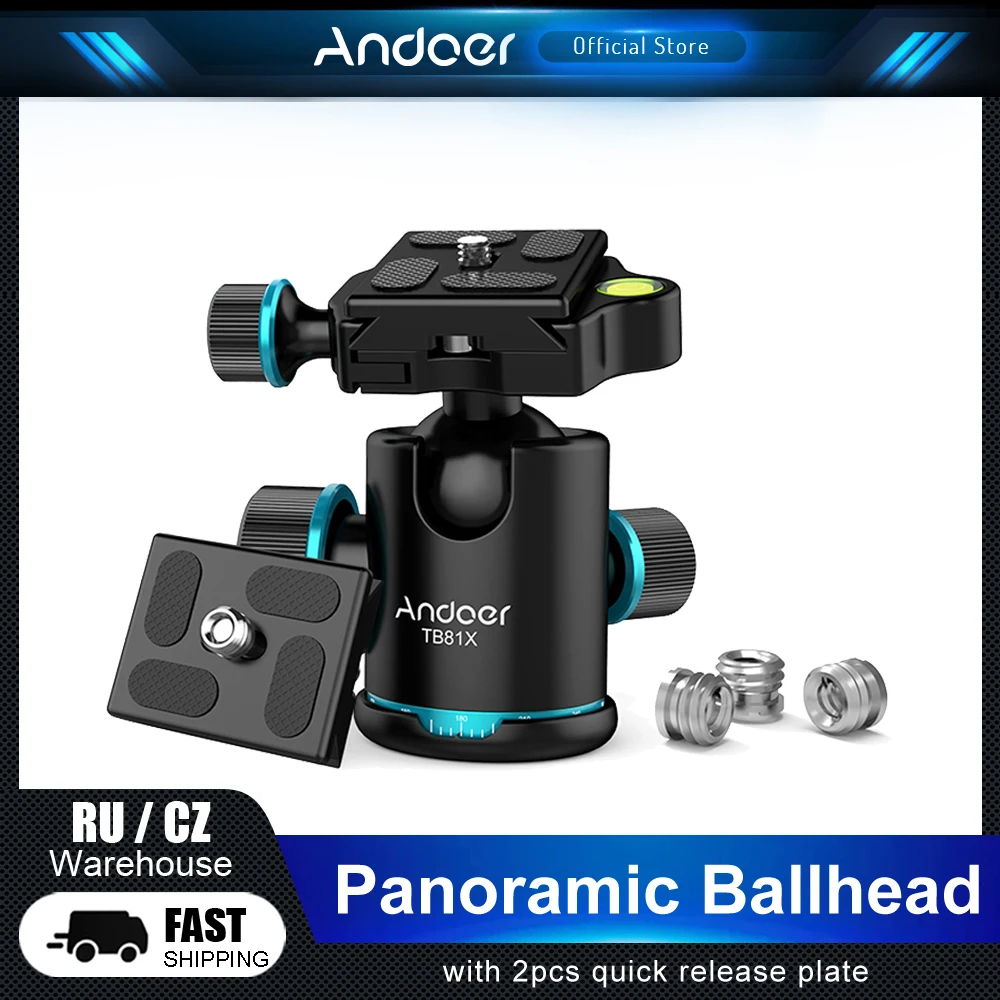 Andoer TB81X Tripod Ball Head 360 Degree Rotating Panoramic Ball Head with Quick Release Plate for Tripod Monopod DSLR Camera