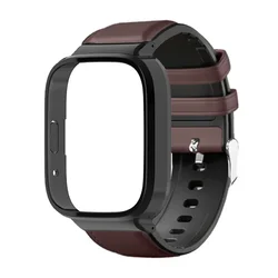 Premium Leather Strap with PC Case for Smart Watches - Elegant Wristband Bracelet Accessories (Brown)