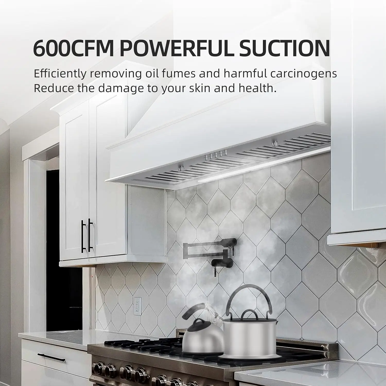 Range Hood Insert 30 inch 600 CFM, Ducted/Ductless Convertible Kitchen Stove Hood with LED Light, 3