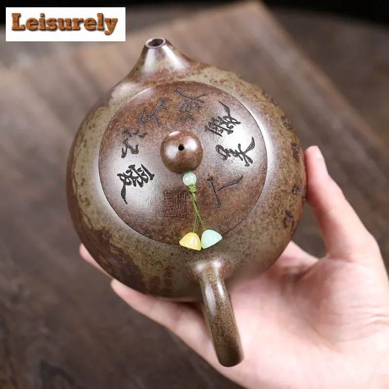 580ml Yixing Purple Clay Teapots Handmade Beauty Pot Raw Ore  Wood-fired Porcelain Mud Kettle With Strainer Zisha Tea Set Craft