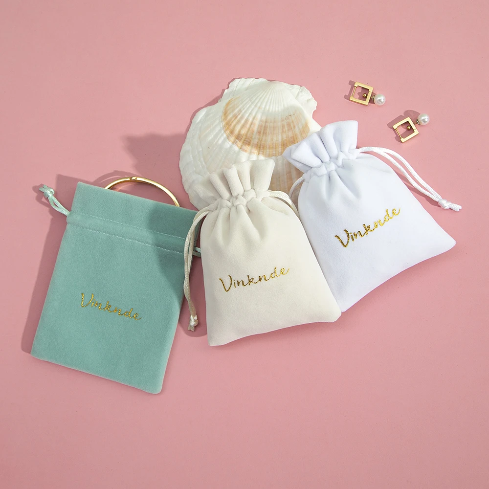 Custom Logo White Velvet Organizer Bag Drawstrings Gift Pouches Small Size Jewelry Tarot Dice Soap Packaging Bags Wedding Favor