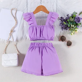 Adorable Baby Girl Summer Ensemble Flutter Sleeve Square Neck Top with 3D Floral Detailing and Matching A-Line Skirt - 2 Piece 5