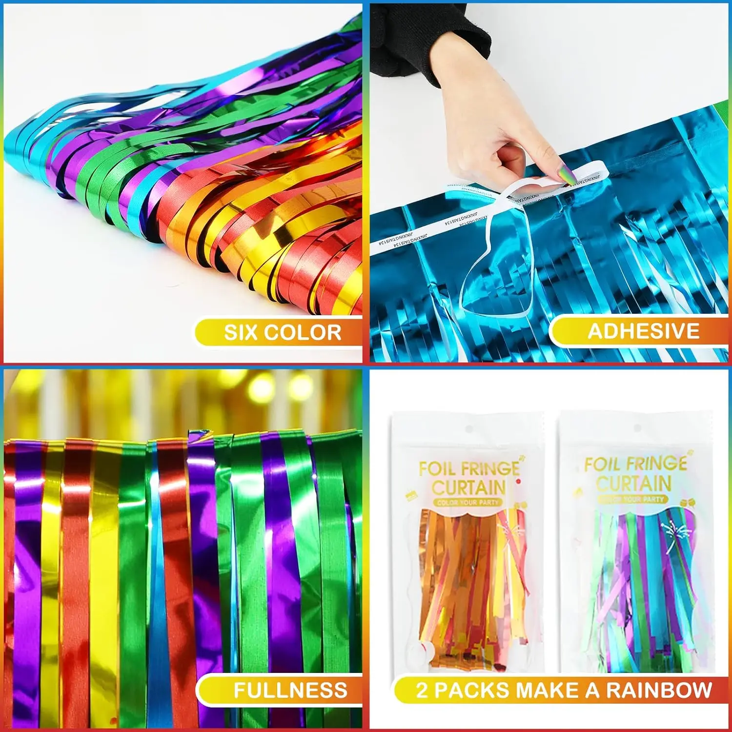 Rainbow Foil Fringe Curtains - Tinsel Metallic Streamers for Vibrant Party Decorations, Set of 2