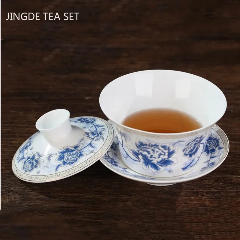 Jingdezhen Ceramic Gaiwan Teacup Household Handmade Tea Tureen Boutique Tea Bowl Chinese Porcelain Tea Sets Accessories Gifts