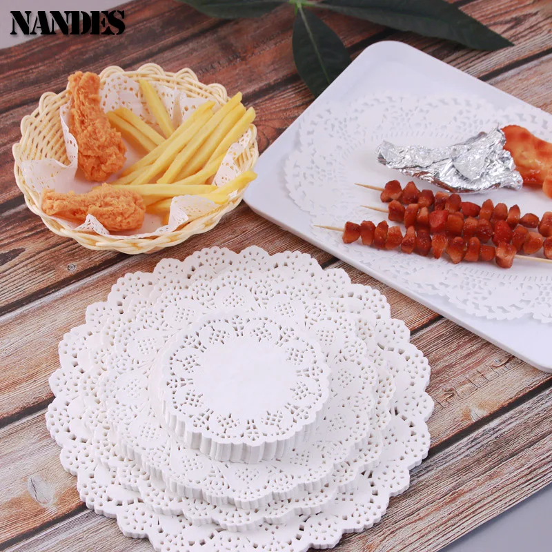 150Pcs Kitchen Fried Food Special Flower Bottom Paper Oil-absorbing Paper Baking Cake Pizza Snack Round Household Lace Paper Pad 2
