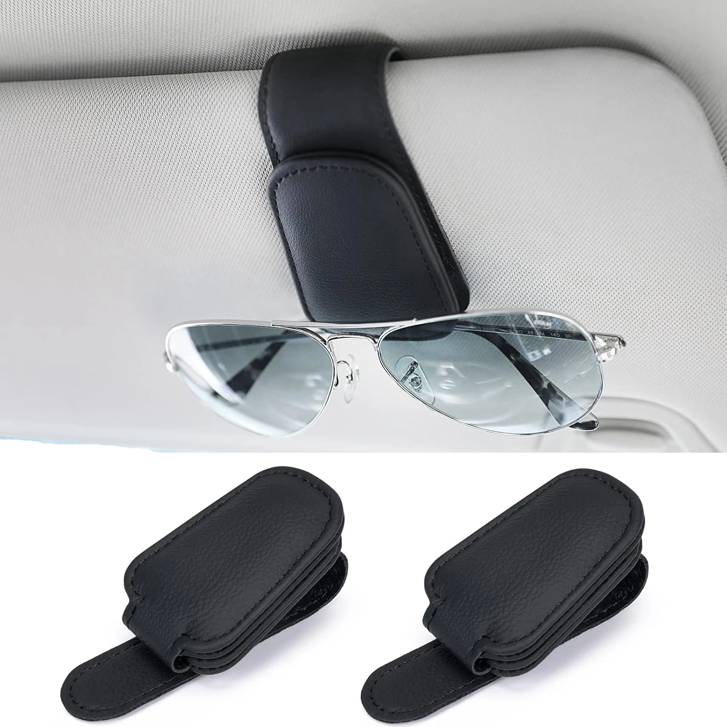 Sunglasses Holder Car Visor Clip Magnetic Leather Glasses Eyeglass Holder Truck Accessories Women Men