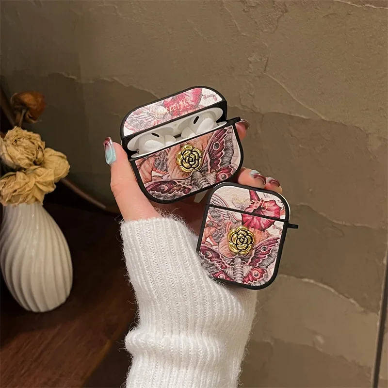 

For Airpods Pro Case,Luxury Camellia Butterfly Case For Airpods 3,PU Leather Earphone Cover For Airpods Pro 2 Case For Girls