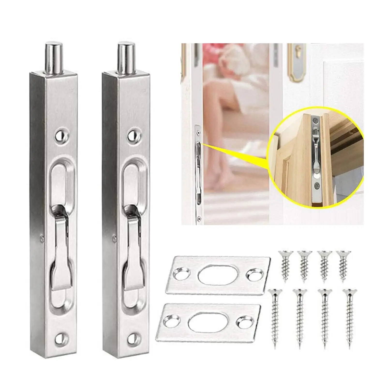 Flush Bolts Dustproof Replacement Stainless Steel for Home Apartment Hotel
