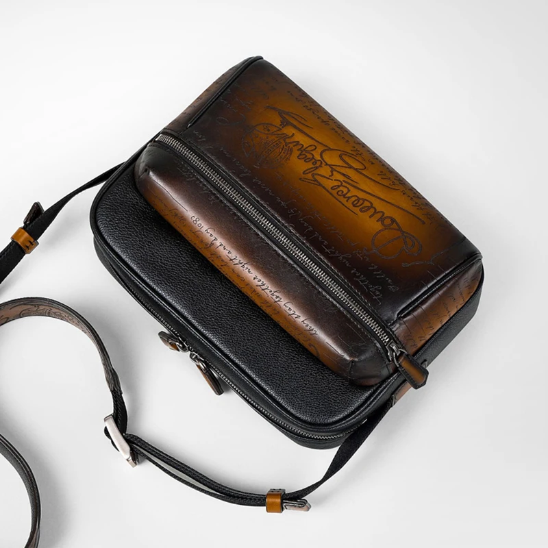 DIMY Men's Genuine Leather Messenger bags Fashion Vintage Double Zipper Men Diagonal Handbags Business Casual Shoulder Bags