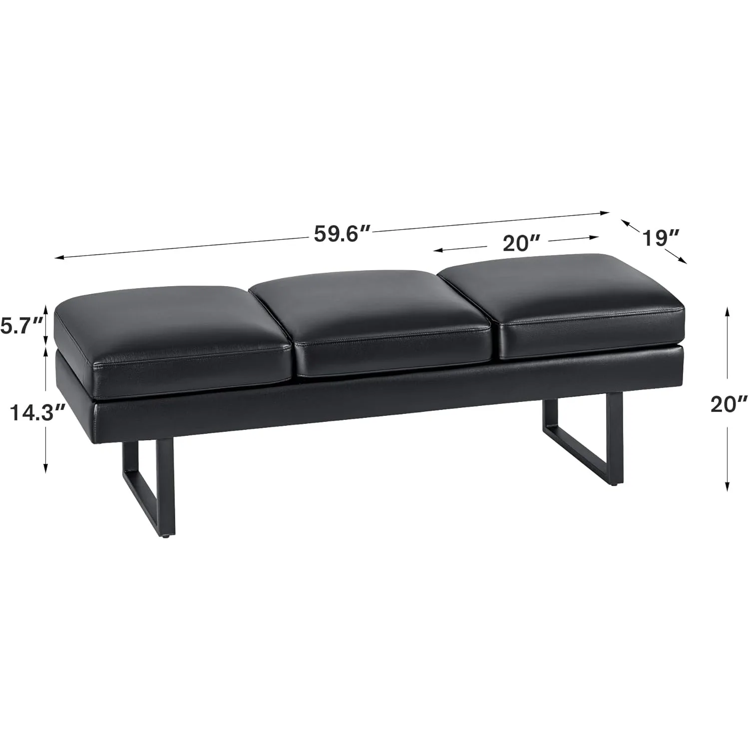 Waiting Room Chairs Faux Leather Office Guest Chair, 59.6 Inches Conference Room Chairs 3 Seats Upholstered Reception Bench, Lob 3