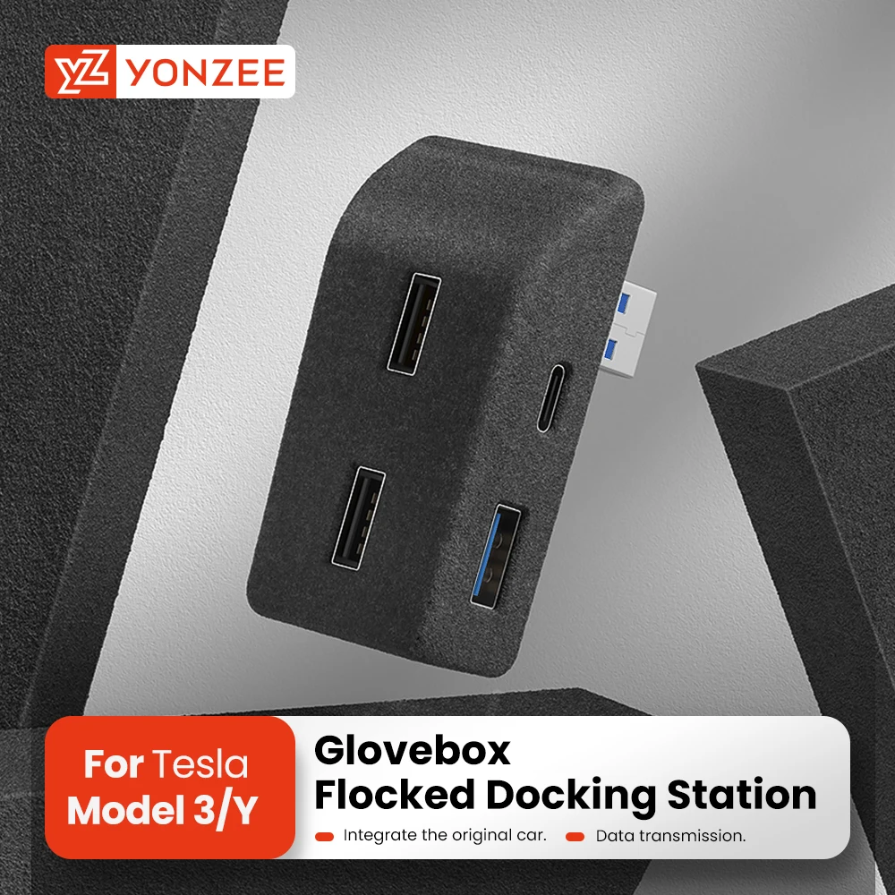 For Tesla Model 3 Highland Model Y Juniper 2021-2025 Glove Box Flocking USB HUB Adapter Quick Charger Car Accessories