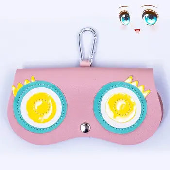 صندوق نظارات شمس من الجلد الصناعي برسومات كرتونية للنساء ، حافظة نظارات محمولة ، نظارات شمسية لطيفة ، أكياس حماية 3