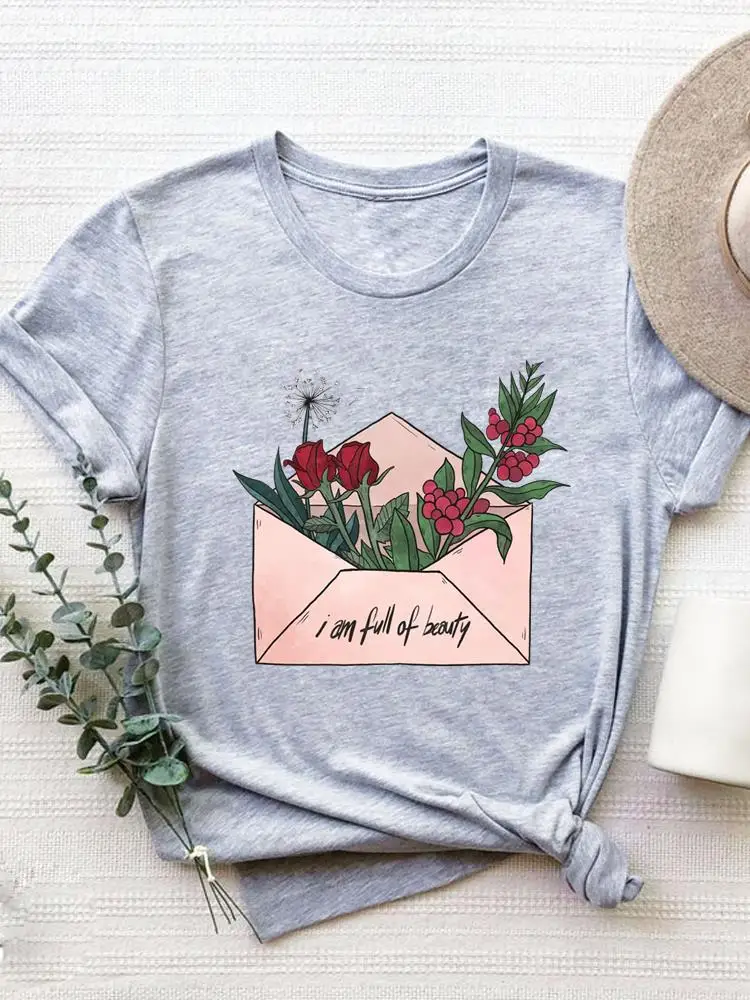 Short Sleeve Graphic T-shirt Women Summer Clothes Clothing Flower Sweet 90s Style Print T Shirt Fashion O-neck Tee Top