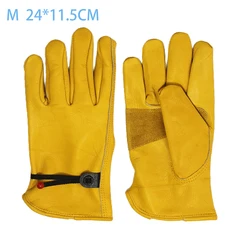 Yellow Cowhide Leather Heavy - Duty Safety Gloves for Men - Stretchable Protective Work & Welding Mechanic Gloves (M)