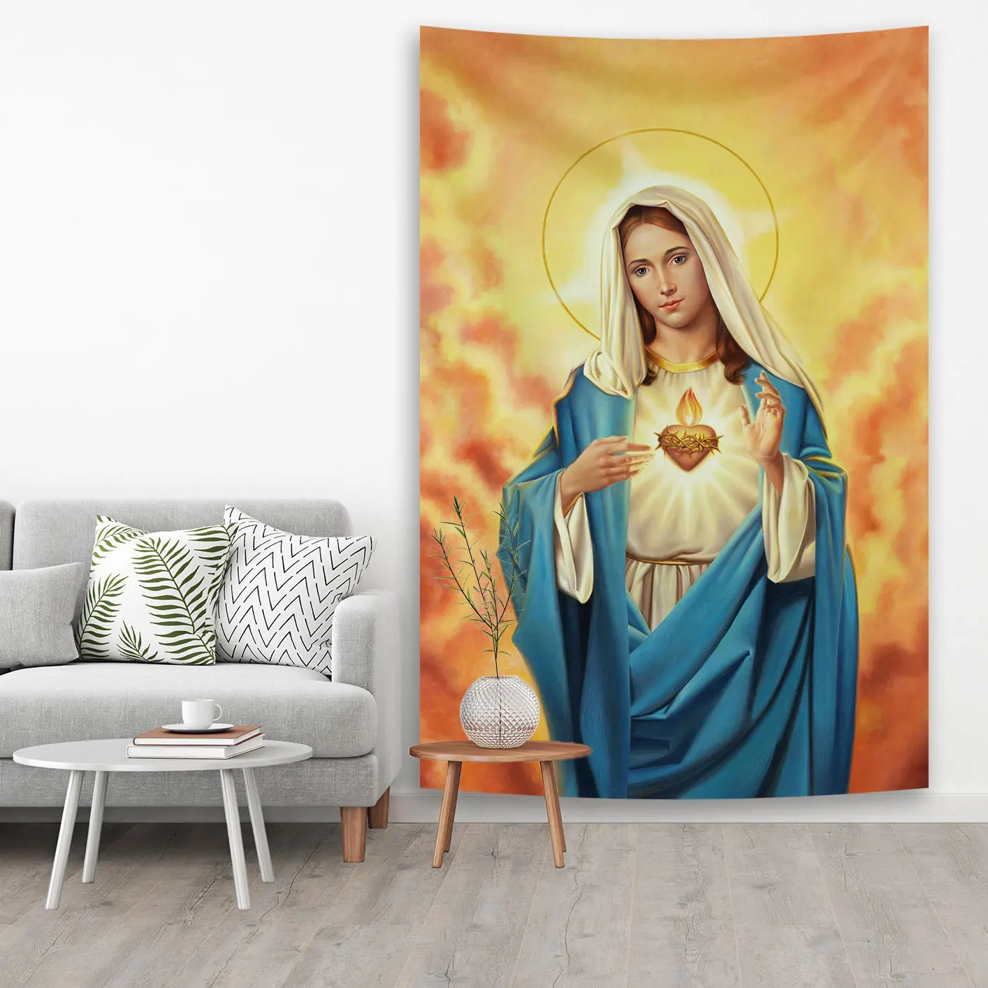 QdDeco Mother Of Christian Faith Jesus Hanging Tapestries Blessed Virgin Mary Printed Wall Cloth Home Decorations