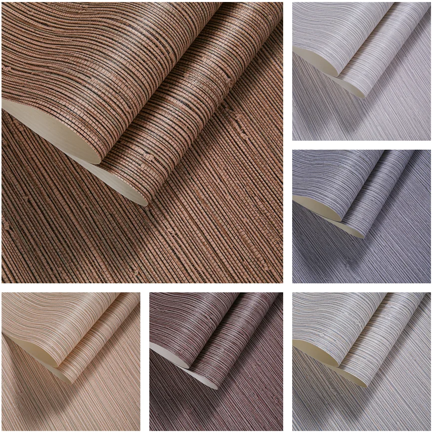 

Rustic Straw Texture Pure color Wallpaper Modern Simple Plain Retro Non-woven Classic Solid Wall Paper Bedroom Decor,Brown,Beige