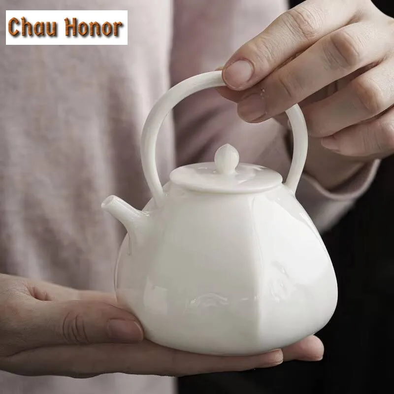 260ml Japanese Style High White Porcelain Loop-handled Hanging Beam Pot Handmade Household Simple Filter Tea Maker Accessories