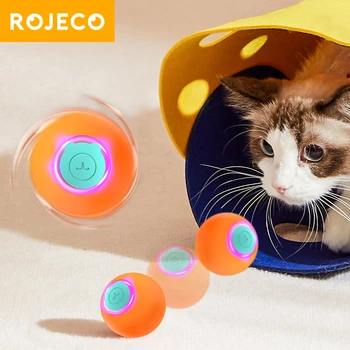 ROJECO 스마트 인터랙티브 고양이 바운싱 볼, 강아지용 액티브 롤링 볼, 충전식 자동 회전, 고양이 게임용 무빙 볼